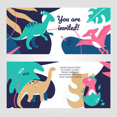 Cute dinosaurs - flat design style web banners