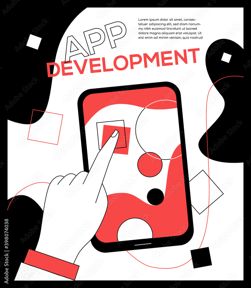 Poster mobile app development - flat design style web banner
