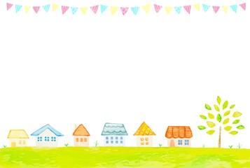 かわいい手描きの町並みイラスト