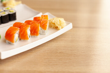 Traditional japanese sushi in square plates
