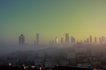 Fototapeta na wymiar the city prepare to be ready for new day, yellow sky, the cityscape