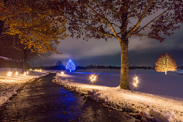 Christmas lighting with colorful atmosphere at the Princely Winter Glow in Bad Waldsee