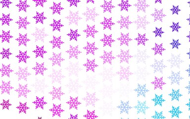Light Pink, Blue vector texture with colored snowflakes, stars.