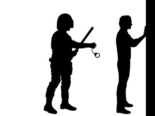 Silhouettea policeman wants to arrest man