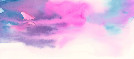 Abstract watercolor flow blot painting. Color long horizontal texture background.