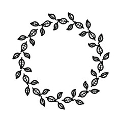 Autumn Laurel Wreath Black and White Vector illustration. Floral tribal design elements. Perfect for wedding invitations, greeting cards, blogs, logos, prints postcards art page. Layout with copyspace