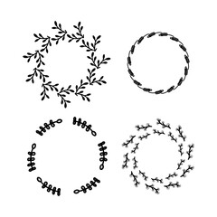 Wedding flowers raster Floral frame for invitation card. Flower decor element Modern style image sunflower on white background. Round leaves collection. Hand drawn border Earth day handdrawn frame set