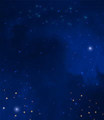 Night dark blue sky with sparkling stars.  Vector background. 