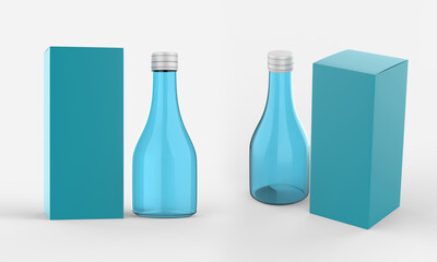 Mock up for design of packing cosmetics, pharmaceutical, or container for  pills, capsules or syrup. slim bottle with box. 3d illustration 