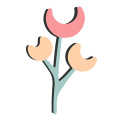 Beautiful flowers and leaves decorated crescent moon on white background