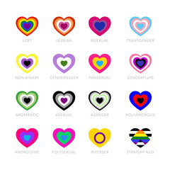 LGBTQ+ pride vector flags set, LGBT symbols.