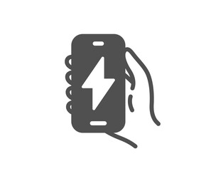 Charging app icon. Hand hold phone sign. Cellphone with screen notification symbol. Quality design element. Flat style charging app icon. Editable stroke. Vector