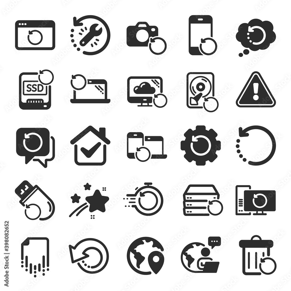 Poster recovery icons. backup, restore data and recover document. laptop renew, repair and phone recovery i