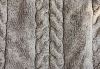 Beautiful beige knitted sweater close up view 