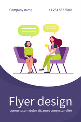 Mother sitting on chair and talking with daughter. Cup, speech bubble, conversation flat vector illustration. Family and relationship concept for banner, website design or landing web page