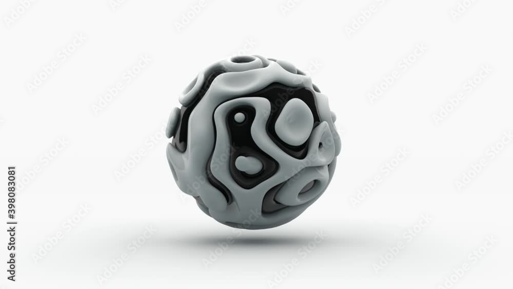 Poster 3d loop animation of an amorphous abstract sphere with curves and lines in chaotic motion. the spher