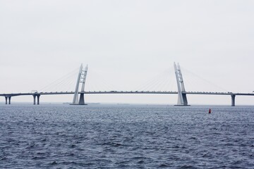 Beautiful landscape river and bridge in Saint Petersburg 
