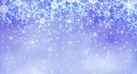 ファンタジックな雪の結晶のフレーム背景。水彩イラスト。