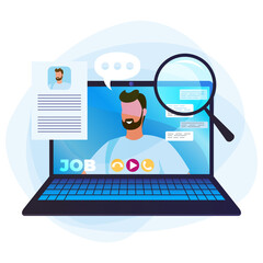 Concept of job search on the Internet, interview online. - obrazy, fototapety, plakaty