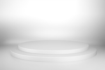 Abstract White Circular Pedestal Stage for Winning Awards , Blank white round podium for present advertising product design mockup. 3D render illustration