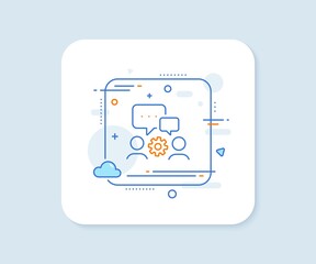 Engineering team line icon. Abstract square vector button. Engineer or architect group sign. Working process symbol. Engineering team line icon. Quality concept badge. Vector