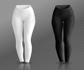 Women’s leggings mockup in front view, black and white isolated on a gray background. 3D realistic vector illustration - obrazy, fototapety, plakaty