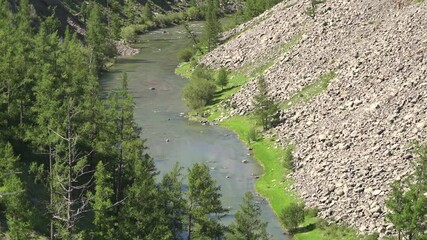 Deep Cleft Between Escarpments of Stony Canyon Geological Formation.Long cut into volcanic rock layer layers tendency sediments erosion washout denudation slot canyons narrow land landslide landslip.