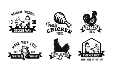 chicken emblem black set for farm products © bioraven