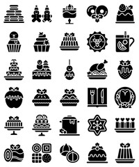 Christmas food and drinks solid icon set 2