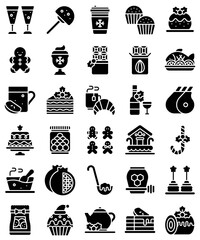 Christmas food and drinks solid icon set