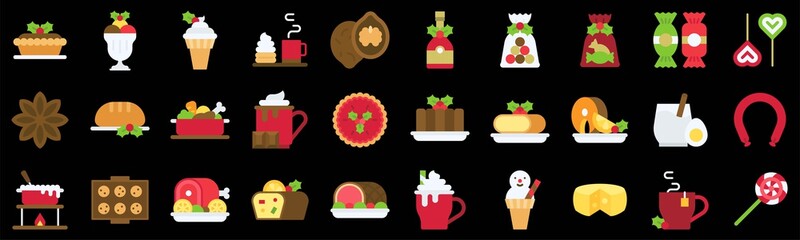 Christmas food and drinks flat icon set 3