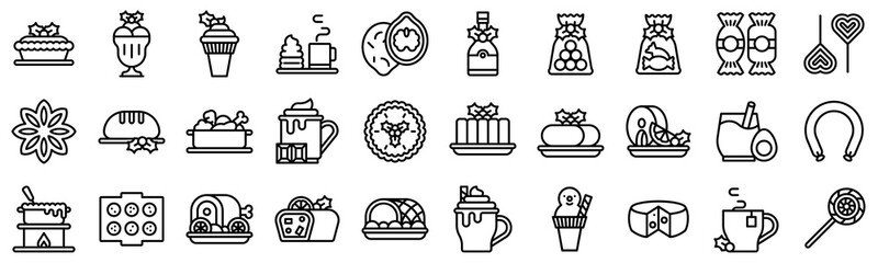 Christmas food and drinks line icon set 3
