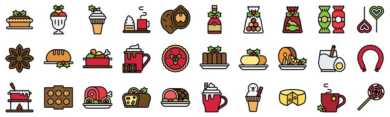 Christmas food and drinks filled icon set 3
