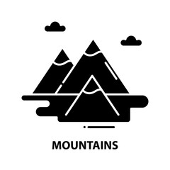 mountains icon, black vector sign with editable strokes, concept illustration
