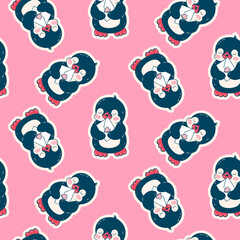 Seamless pattern with cute penguins