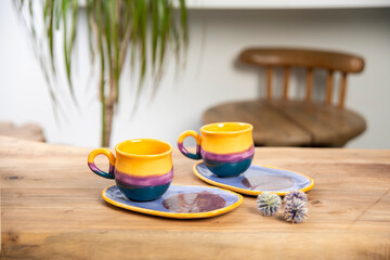 hand made ceramic Turkish coffee cups on the table