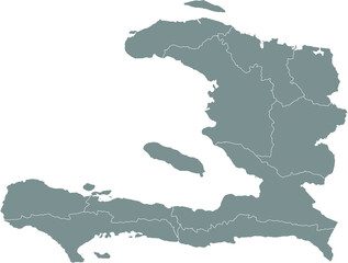 Gray vector map of Haiti with white borders of it's departments