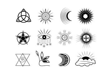 A set of esoteric elements.Tattoo alchemy and spiritual, witchcraft magician and occult.