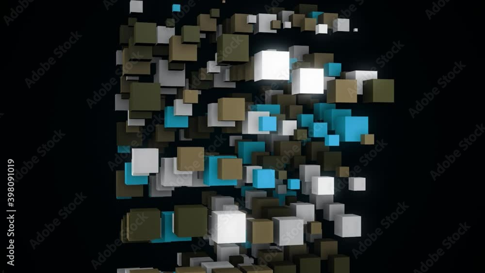 Aufkleber tower of cubes on black background. animation. 3d structure of floating colorful cubes. endless towe