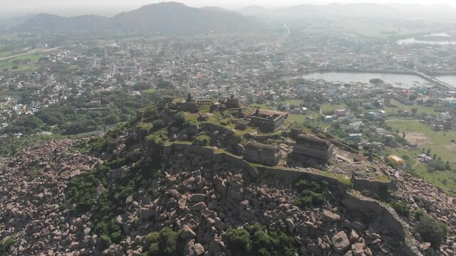 Krishnagiri fort standing on incredible mountain covered in huge rocks, India