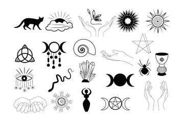 A set of esoteric elements.Tattoo alchemy and spiritual, witchcraft magician and occult.
