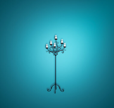 Tall Candle Holder On Blue Background