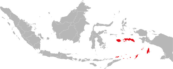 Fototapeta na wymiar Maluku province isolated on indonesia map. Gray background. Business concepts and backgrounds.