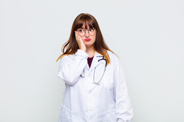 plus size woman feeling bored, frustrated and sleepy after a tiresome, dull and tedious task,...