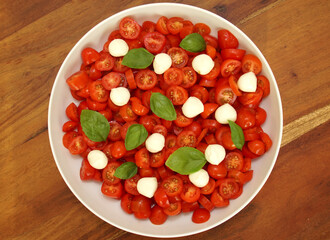 tomato salad with mozzarella balls and basil