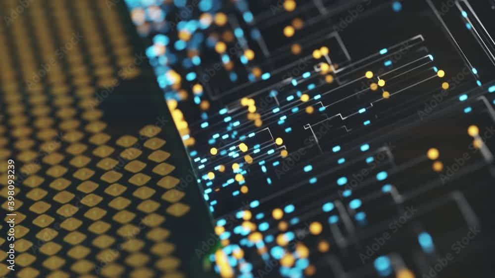 Poster a computer processor with millions of connections and signals. technology cpu background. pulses and