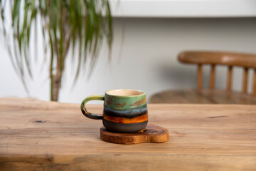 ceramic Turkish coffee cup on the wooden table
