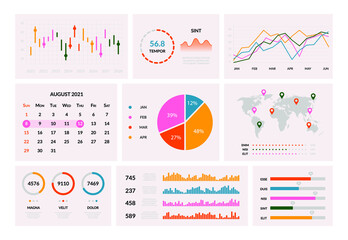 Business infographic elements. User interface dashboard charts diagrams statistic. Technology web design, vector illustration