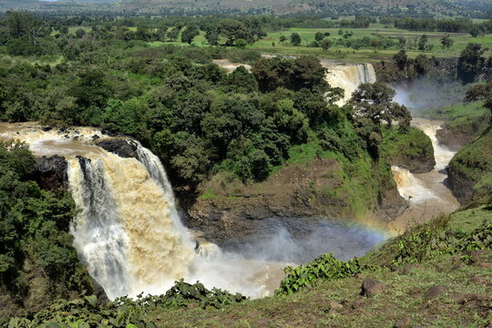 Paisajes y localizaciones de las cataratas del Nilo Azul, en el sur del lago Tana y de la ciudad de Bahir Dar, en el norte de Etiopia