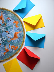 Merry Christmas and happy New Year envelope and 
tablecloth.